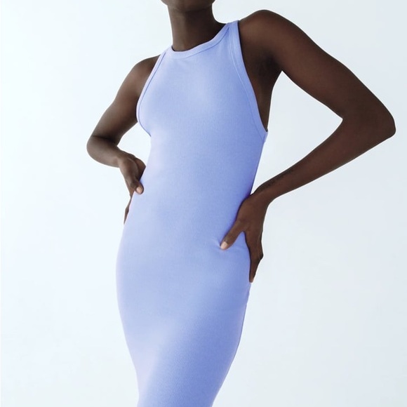 Zara Blue Ribbed Midi Dress - Picture 3 of 6